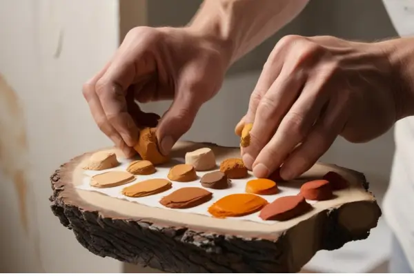 Uma pessoa organizando os pigmentos de barro para sua experiência de utilizar os mesmos