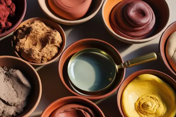 Várias amostras de pigmentos de barro