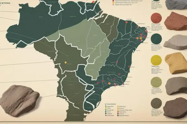 Mapa do Brasil com referência de tipos de barro existentes no território